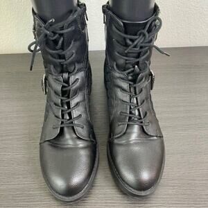 Rocket Dog Pearly Womens Combat Boots 9.5 Black Quilted Lace Up Buckle Moto Zip
